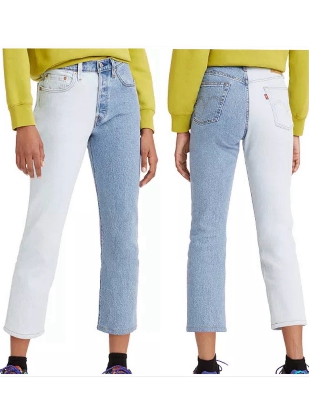 Levi’s 501 Original Cropped Jeans Of Two Minds Colorblock Two Tone Size 28
